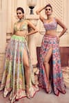 Buy_DiyaRajvvir_Green Tulle Printed Arch Plunging Embroidered Lehenga Set _at_Aza_Fashions