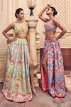 Shop_DiyaRajvvir_Green Tulle Printed Arch Plunging Embroidered Lehenga Set _at_Aza_Fashions