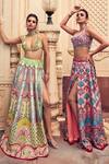 DiyaRajvvir_Green Tulle Printed Arch Plunging Embroidered Lehenga Set _Online_at_Aza_Fashions