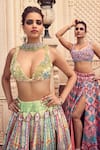 Buy_DiyaRajvvir_Green Tulle Printed Arch Plunging Embroidered Lehenga Set _Online_at_Aza_Fashions