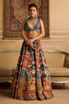 Buy_DiyaRajvvir_Blue Tulle Embroidered Mirror Plunging And Sequin Lehenga Set _at_Aza_Fashions