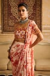 Buy_DiyaRajvvir_Orange Tulle Print Folklore Bloom Open Neck Pre Draped Skirt Saree With Blouse _Online_at_Aza_Fashions