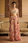 Buy_DiyaRajvvir_Orange Tulle Print Gulmohar Round Neck And Embroidered Blouse & Sharara Pant Set _at_Aza_Fashions