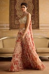 DiyaRajvvir_Orange Tulle Print Gulmohar Round Neck And Embroidered Blouse & Sharara Pant Set _Online_at_Aza_Fashions