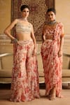 Shop_DiyaRajvvir_Orange Tulle Print Gulmohar Round Neck And Embroidered Blouse & Sharara Pant Set _Online_at_Aza_Fashions