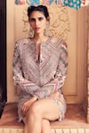 Buy_DiyaRajvvir_Red Raw Silk Lining Shantoon Print Shamiyana Bloom And Embroidered Jacket Dress _at_Aza_Fashions