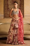 Buy_DiyaRajvvir_Red Crepe Print Bahara Garden Halter Neck Lehenga Set _at_Aza_Fashions