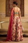 Shop_DiyaRajvvir_Red Crepe Print Bahara Garden Halter Neck Lehenga Set _at_Aza_Fashions