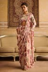 Buy_DiyaRajvvir_Red Crepe Print Ecstasy Bloom And Embellished Pre Draped Sharara Saree With Blouse _at_Aza_Fashions