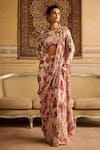 Buy_DiyaRajvvir_Red Crepe Print Ecstasy Bloom And Embellished Pre Draped Sharara Saree With Blouse _Online_at_Aza_Fashions