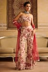 Buy_DiyaRajvvir_Red Tulle Print Phoolista Off Shoulder Pleated Blouse And Bell Bottom Pant Set _at_Aza_Fashions