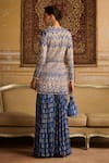 Shop_DiyaRajvvir_Blue Raw Silk Print Chevron Split V Beaded And Embroidered Jacket Gharara Set _at_Aza_Fashions