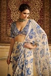 DiyaRajvvir_Blue Crepe Embroidered Floral Jaal V Print Pre-draped Saree With Blouse _Online_at_Aza_Fashions