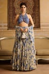 Buy_DiyaRajvvir_Blue Tulle Embroidered Floral Jaal Halter Print Lehenga Blouse Set _at_Aza_Fashions