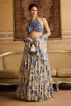 Buy_DiyaRajvvir_Blue Tulle Embroidered Floral Jaal Halter Print Lehenga Blouse Set _Online_at_Aza_Fashions