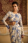 DiyaRajvvir_Blue Crepe Embroidered Floral Jaal Round Print Dhoti Saree With Blouse _Online_at_Aza_Fashions