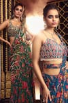 DiyaRajvvir_Blue Crepe Embroidered Floral Butta V Printed Pre-draped Skirt Saree With Blouse _Online_at_Aza_Fashions