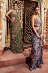 Buy_DiyaRajvvir_Blue Crepe Embroidered Floral Butta V Printed Pre-draped Skirt Saree With Blouse _Online_at_Aza_Fashions