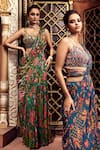 DiyaRajvvir_Blue Crepe Embroidered Floral Butta V Printed Pre-draped Skirt Saree With Blouse _at_Aza_Fashions