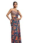 Buy_DiyaRajvvir_Blue Crepe Embroidered Floral Butta V Printed Pre-draped Skirt Saree With Blouse 