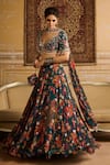 Buy_DiyaRajvvir_Blue Crepe Embroidered Floral V Neck Print Lehenga Set With Choker Dupatta _Online_at_Aza_Fashions