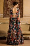 DiyaRajvvir_Blue Crepe Embroidered Floral V Neck Print Lehenga Set With Choker Dupatta _at_Aza_Fashions