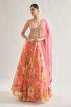 Buy_Gopi Vaid_Pink Lehenga And Blouse Satin Printed Abstract Floral Plunge V Zainab Set _at_Aza_Fashions