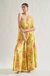 Gopi Vaid_Yellow Tunic Chiffon Printed Flower Asymmetric Rishika And Flared Pant Set _Online_at_Aza_Fashions