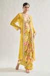 Buy_Gopi Vaid_Yellow Skirt Satin Embroidery Badla Cape Open Saisha Set _Online_at_Aza_Fashions