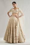 Buy_Gopi Vaid_Ivory Lehenga Organza Embroidery Gota V Neck Rashi Bridal Set _at_Aza_Fashions