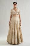 Gopi Vaid_Ivory Lehenga Organza Embroidery Gota V Neck Rashi Bridal Set _Online_at_Aza_Fashions