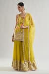 Buy_Gopi Vaid_Yellow Kurta And Sharara Chiffon Print Floral U Neck Kalki Bloom Set _at_Aza_Fashions