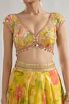 Gopi Vaid_Yellow Lehenga Organza Print Floral V Neck Riddhi Bloom With Blouse _Online_at_Aza_Fashions