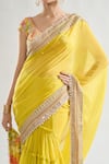 Buy_Gopi Vaid_Yellow Saree Chiffon Print Floral V Neck Kanika Embroidered Border With Blouse _Online_at_Aza_Fashions