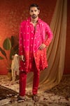 Buy_Kaaj Button_Pink Silk Embroidery Mirror Ombre Kurta Set With Stole _at_Aza_Fashions