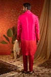 Shop_Kaaj Button_Pink Silk Embroidery Mirror Ombre Kurta Set With Stole _at_Aza_Fashions