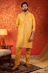 Buy_Kaaj Button_Yellow Chanderi Silk Embroidery Mirror Zigzag Work Kurta Set _at_Aza_Fashions