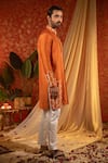 Buy_Kaaj Button_Orange Chanderi Silk Embroidery Gota Honeycomb Layered Kurta Set _Online_at_Aza_Fashions