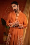 Shop_Kaaj Button_Orange Chanderi Silk Embroidery Gota Honeycomb Layered Kurta Set _Online_at_Aza_Fashions