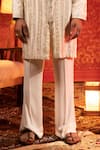 Kaaj Button_Beige Chanderi Silk Embroidery Mirror Gota Panelled Kurta Set _Online_at_Aza_Fashions