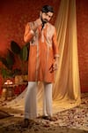 Buy_Kaaj Button_Orange Chanderi Silk Embroidery Mirror Rajwadi Work Kurta Set _at_Aza_Fashions