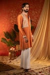 Kaaj Button_Orange Chanderi Silk Embroidery Mirror Rajwadi Work Kurta Set _Online_at_Aza_Fashions