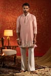 Buy_Kaaj Button_Pink Chanderi Silk Embroidery Mirror Kite Kurta Set _at_Aza_Fashions