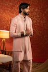 Shop_Kaaj Button_Pink Chanderi Silk Embroidery Mirror Race Track Bundi And Kurta Set _Online_at_Aza_Fashions