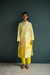 Buy_Oja_Yellow Handloom Silk Chanderi Embroidered Floral Applique Kurta With Pant _at_Aza_Fashions