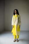 Buy_Oja_Yellow Handloom Silk Chanderi Tropical Floral Applique Kurta With Pant _at_Aza_Fashions