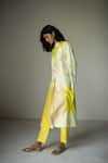 Shop_Oja_Yellow Handloom Silk Chanderi Tropical Floral Applique Kurta With Pant _at_Aza_Fashions