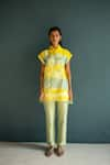 Buy_Oja_Yellow Handloom Silk Chanderi Embroidered Shaded High-low Tunic With Pant _at_Aza_Fashions