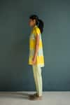 Oja_Yellow Handloom Silk Chanderi Embroidered Shaded High-low Tunic With Pant _Online_at_Aza_Fashions