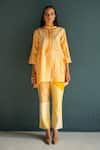 Buy_Oja_Yellow Handloom Silk Chanderi Gradient High-low Shirt Tunic With Pant _at_Aza_Fashions